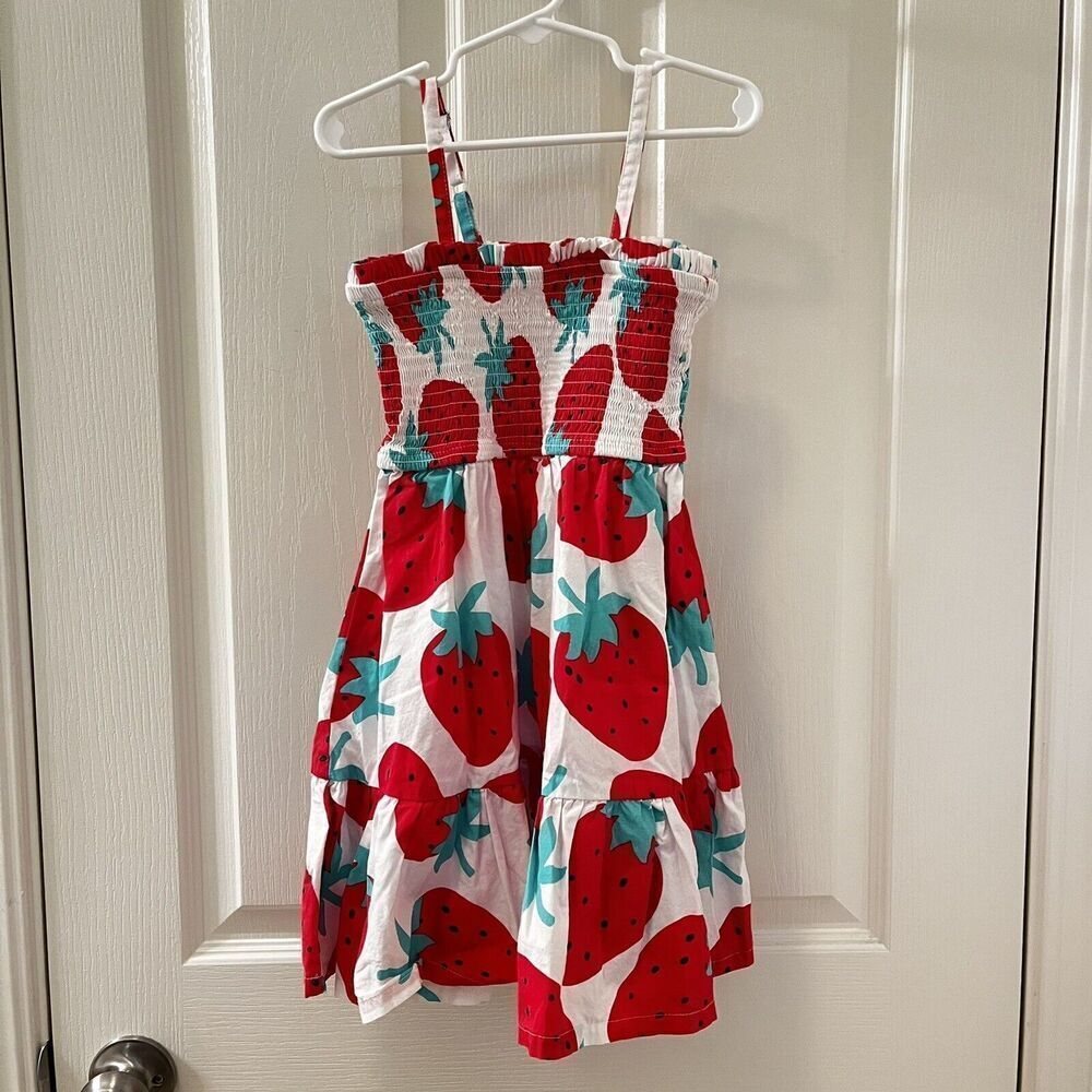 FabKids Smocked Strawberry Dress Girls Size Small 6-7